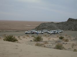 Vehicles parked at geology stop