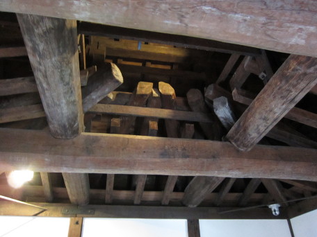 view of wood beams at top of castle