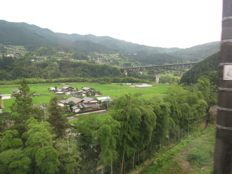 view of farmland from train