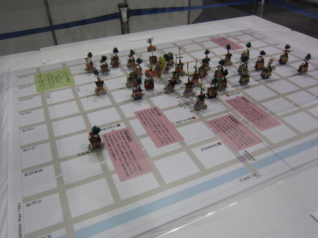 Scale model of area showing float display locations