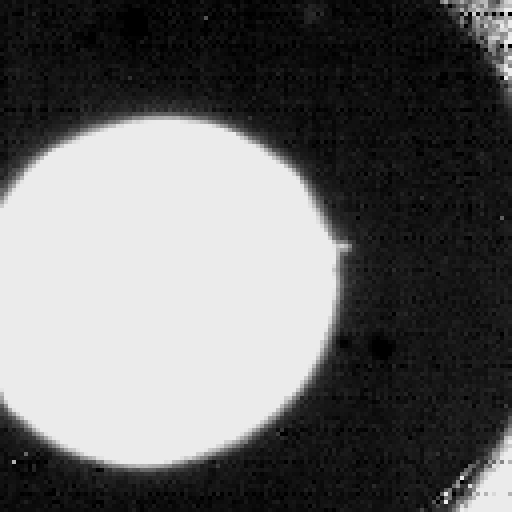 Io about to go behind Jupiter, high brightness version